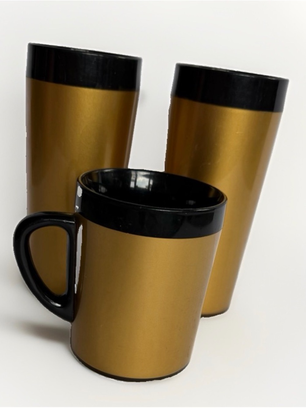 VTG West Bend Thermo-Serv Gold Black Insulated Mug & Tall Tumbler Set MCM USA